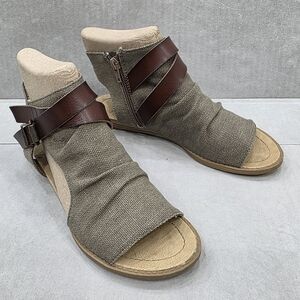 Blowfish Malibu canvas sandals women's 7 tan brown boho low wedge side zip